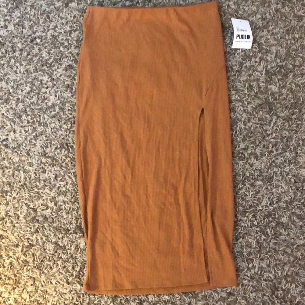 Light Brown Midi Skirt with a Slit!